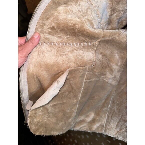 Vintage Winlet Ivory Braided Leather Suede Mongolian Fur Hooded Jacket Coat Sz L - Picture 10 of 16